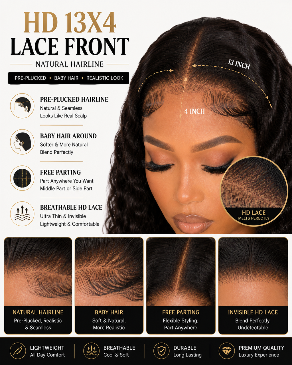 13 by 4 lace front construction and hairline details
