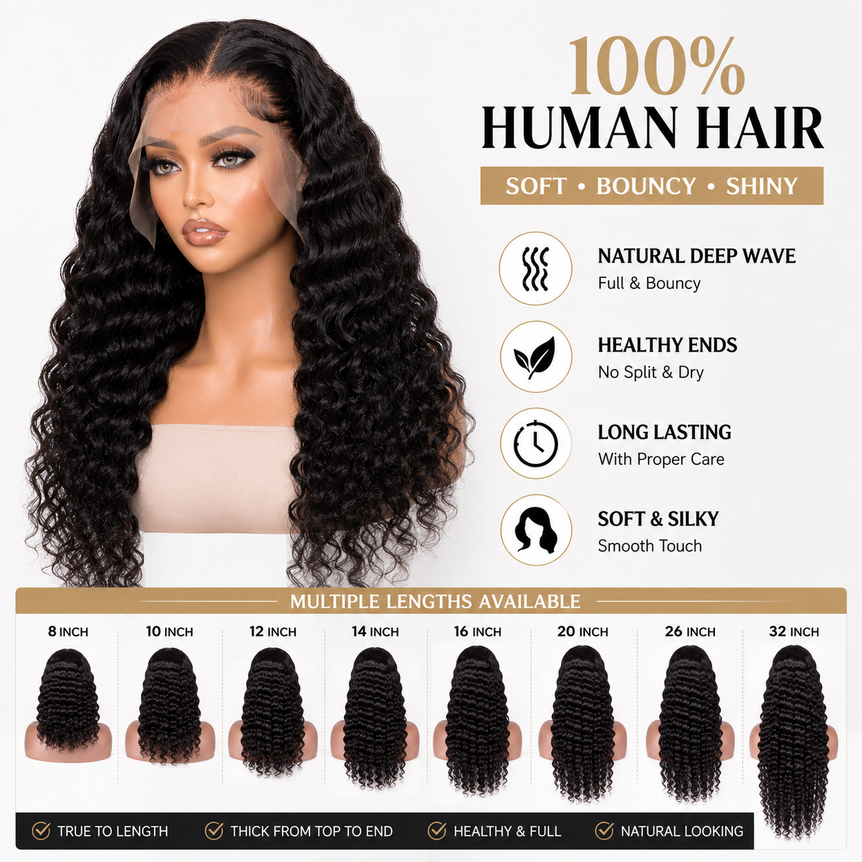 VALNOREA deep wave lace front wig with available lengths