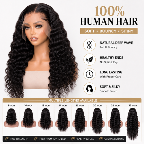 VALNOREA deep wave lace front wig with available lengths
