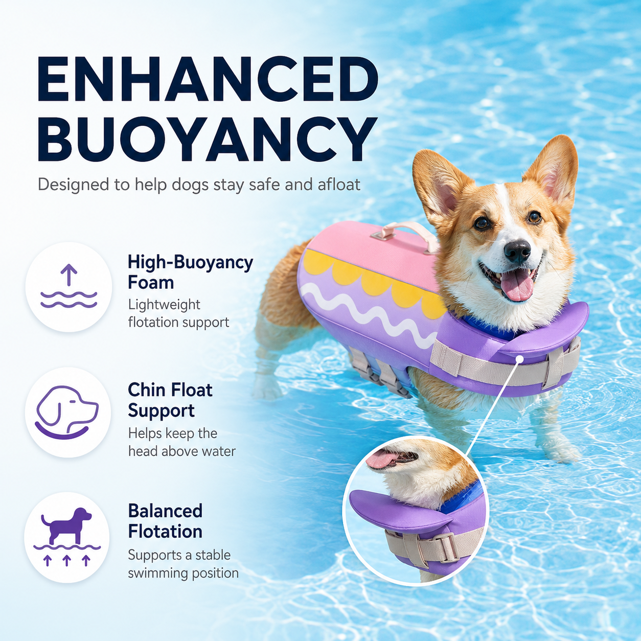 Dog flotation vest EPE foam and padded chin support